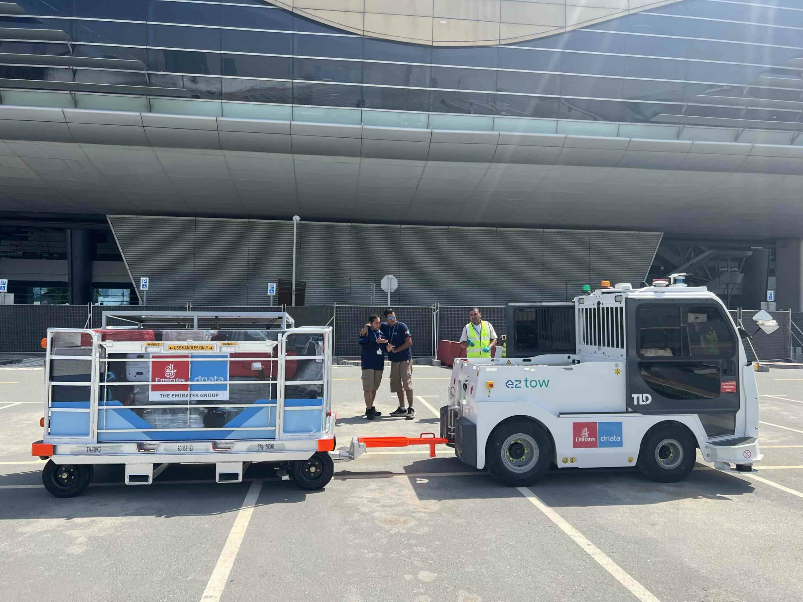 EZTow autonomous tow tractor at dnata Emirates Dubai airport