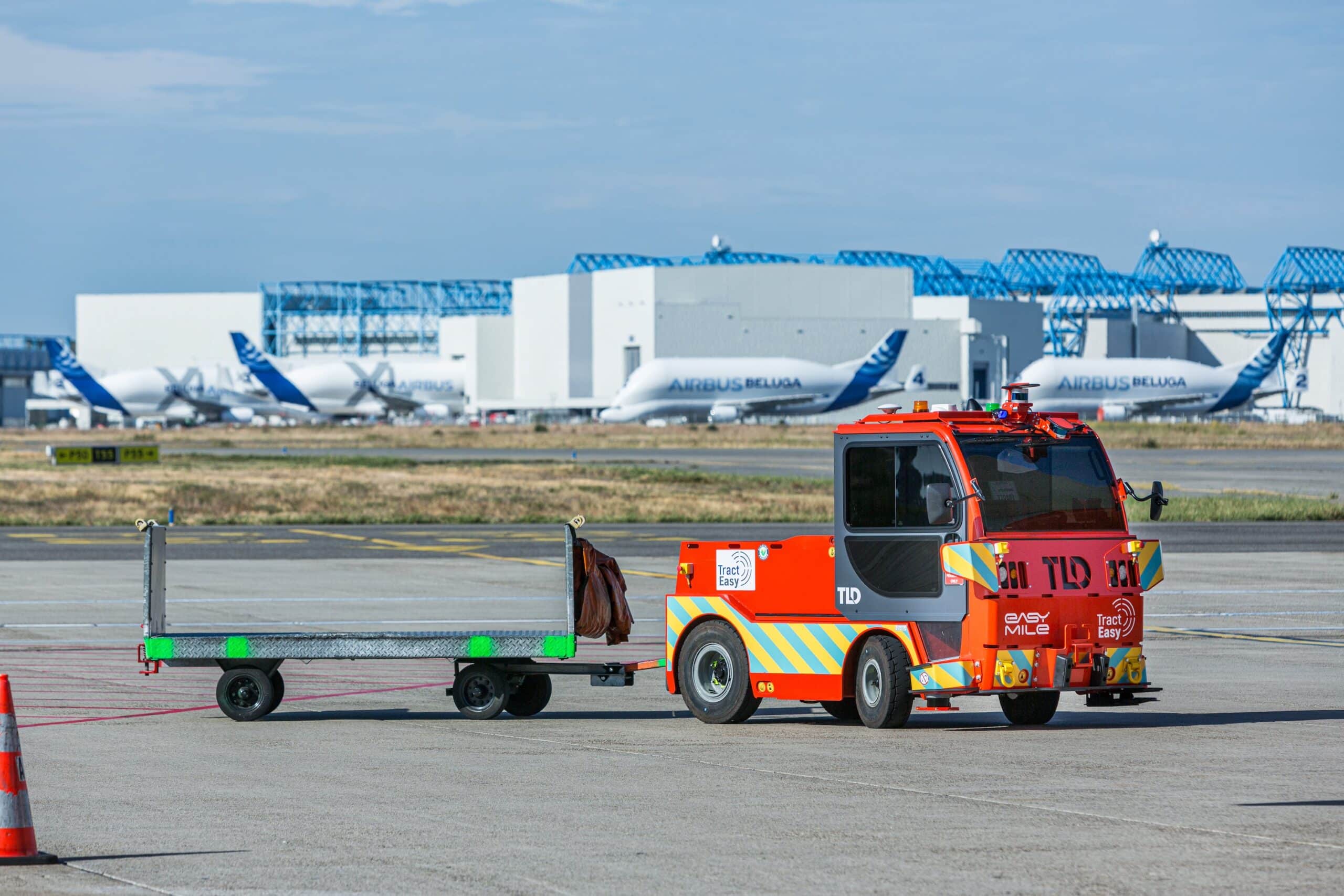 Driverless baggage tractor at Toulouse Blagnac Airport